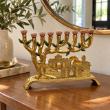 Golden Jerusalem 9-Branch Menorah: Light That Ties to the Holy City