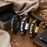 Double Layer Braided Leather 7 Chakra Natural Healing Stone Bracelet