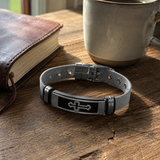 Men’s Christian Cross Mesh Bracelet – Stainless Steel Faith Wristband in Gold or Black - size and finish detail