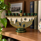 Jerusalem Skyline Hanukkah Menorah – Cloisonné Enamel Judaica Candle Holder