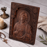 Our Lord Jesus Sacred Heart Wood Carving - Christian Catholic Personalized Carving Gift