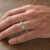 Heavy Hammered Scale Braided Texture Stainless Steel Comfort Fit Band Ring