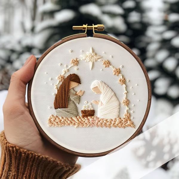 DIY Nativity Scene Embroidery Kit - Religious Christmas Craft Set