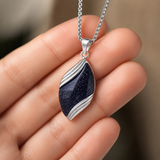 Angel's Tears Two‑Tone Gemstone Titanium Steel Necklace, Men's Blue Sandstone & Black Onyx Pendant