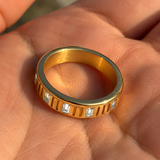 6mm Grooved Square Green CZ Rotatable Spinner Stainless Steel Ring