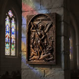 Hand-Carved Archangel Saint Michael Wood Wall Plaque | Catholic Home Decor | Christian Wall Art
