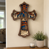 3D Layered Nativity Wooden Cross – Basswood Christian Christmas Wall Decor