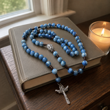 Hand Woven Holy Trinity Crucifix Mary Holy Medal Blue Rosary - size and finish detail