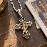 Angelic Guardian Cross Necklace – Two-Tone Sacred Relief Christian Pendant
