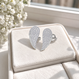 Angel Wing Moissanite Stud Earrings, Solid 925 Sterling Silver Pave Setting Wing Earrings, Guardian Symbol Jewelry Gift for Women