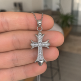Full Inlaid CZ Gothic Fleur-de-lis Cross Stainless Steel Necklace