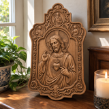Sacred Heart of Jesus Hand-Carved Beechwood Plaque – Catholic Prayer, Home Blessing & Faith Gift