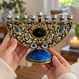 Vintage Blue & Gold Enamel Hanukkah Menorah