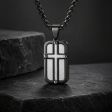 Men's Cross Dog Tag Necklace, Stainless Steel Faith Pendant