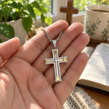 Layered Two-Tone Cross Necklace – Modern Christian Pendant for Men