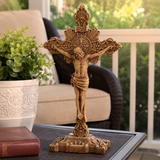 Wood carving of the Cross of the Order of Saint Benedict - with base