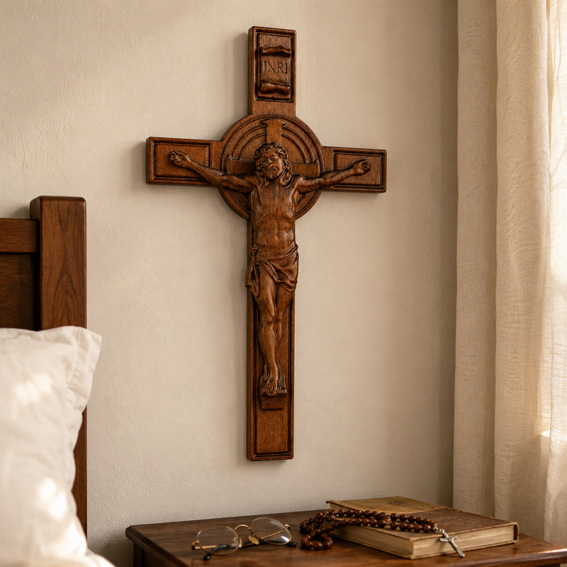 Hand-carved wooden Crucifix size and craftsmanship