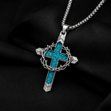 Crown of Thorns Turquoise Cross Necklace – Christian Faith Pendant with 24″ Chain