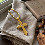 Faceted Eight Point North Star CZ Inlay Stainless Steel Cross Necklace