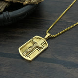 Mens gold color Lord's Prayer & Crucifix Jesus Piece Christ Dog Tag Pendant 24"inch Miami Cuban Chain Hip Hop Necklace
