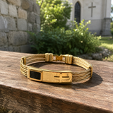 Three‑Row Braided Wire Cross Stainless Steel Men's Bracelet