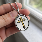 Two Tone Gold Silver Sacred Heart of Jesus Oval Stainless Steel Necklace