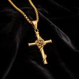 Rose Wrapped Cross Necklace, Retro Religious Pendant for Men Women