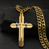 Two‑Tone Textured Stainless Steel Men’s Cross Necklace