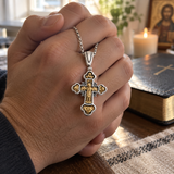 Angelic Guardian Cross Necklace – Two-Tone Sacred Relief Christian Pendant