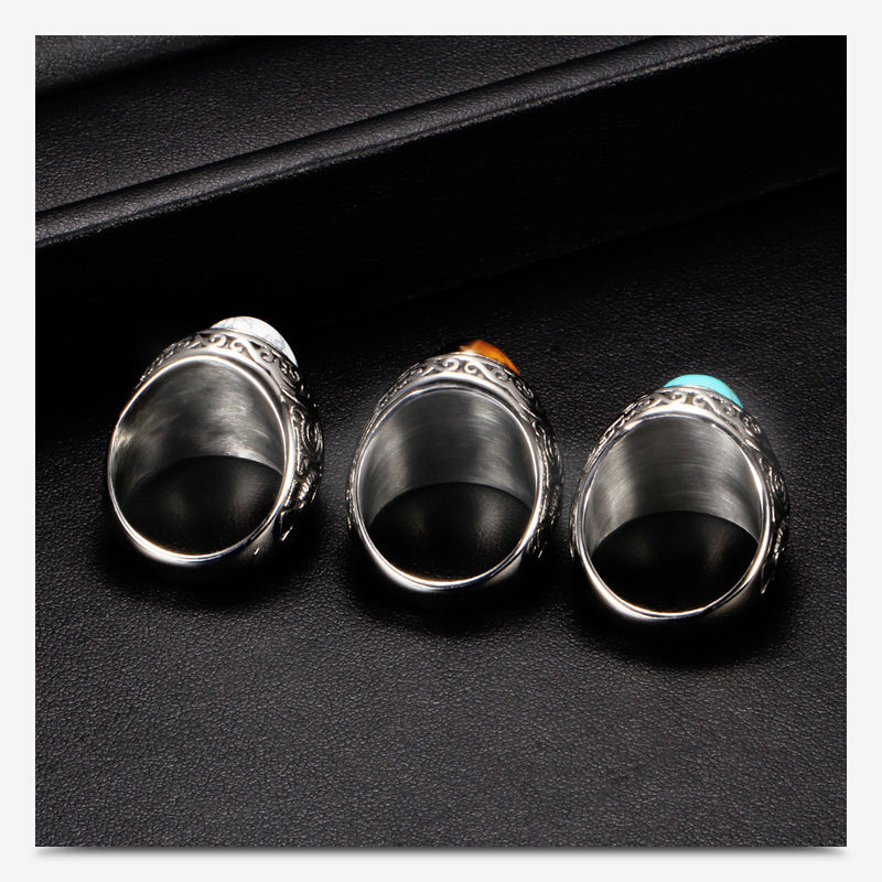 Stainless Steel Personalized Vintage Court Turquoise Titanium Ring