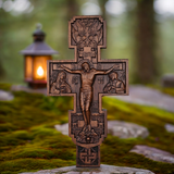 Eastern Orthodox Crucifixion Cross Wall Decor - Faith & Redemption Theme Wooden Carved Wall Hanging
