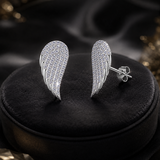 Angel Wing Moissanite Stud Earrings, Solid 925 Sterling Silver Pave Setting Wing Earrings, Guardian Symbol Jewelry Gift for Women
