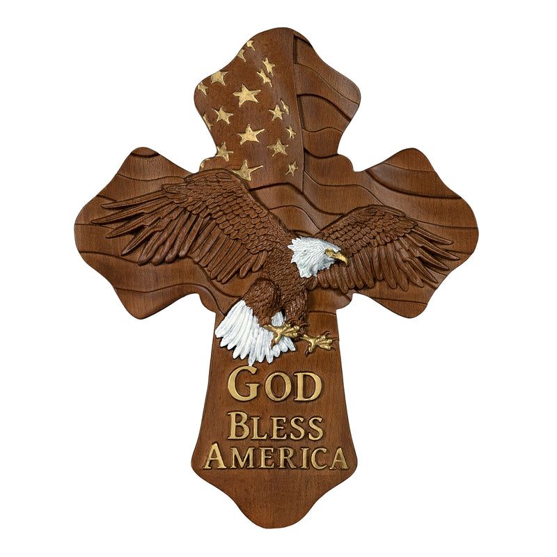 American Eagle Wooden Cross - God Bless America (Light-colored models)