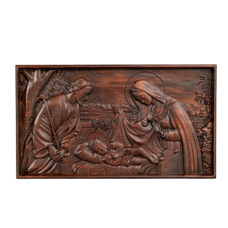 Nativity Scene Wood Carved Plaque, Religious Wall Decor, Christmas Gift