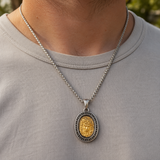 Two‑Tone Titanium Steel Jesus Portrait Oval Medal Necklace