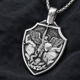 Archangel Michael Shield Pendant Necklace for Men,316L Stainless Steel Vintage 3D Relief Religious Amulet Necklace,Faith Protection Jewelry Gift