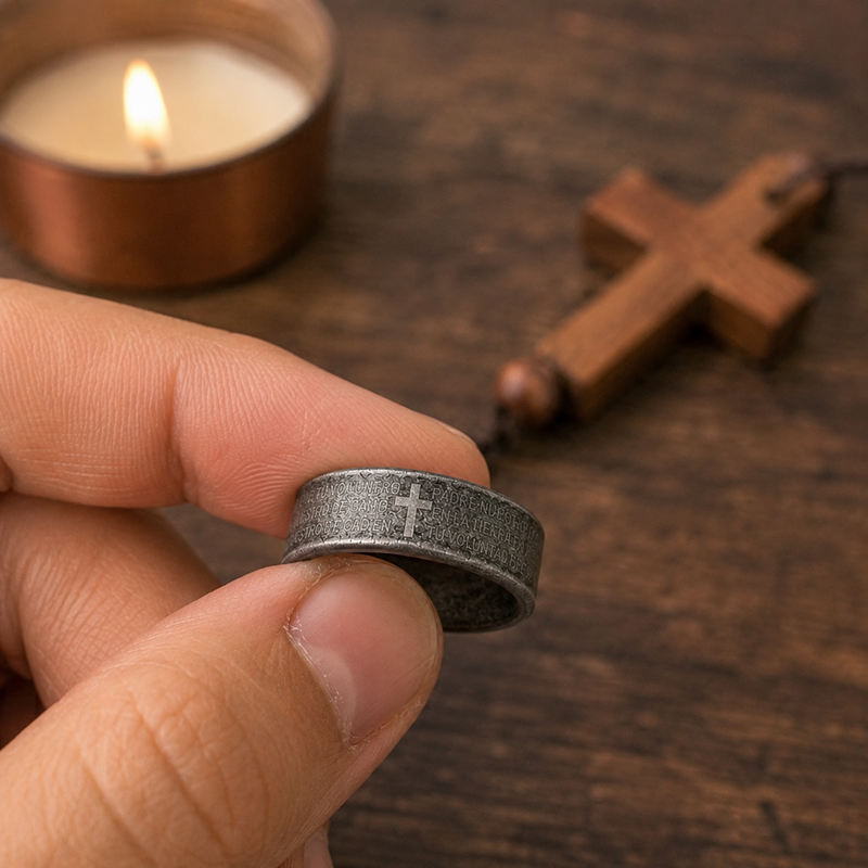 Stainless Steel Scripture Cross Rings: Faith, an Eternal Psalm Engraved ...