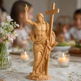 “He Is Risen” — Hand-Carved Boxwood Jesus Resurrection Statue | Symbol of Hope, Faith & New Life