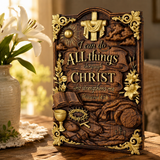 "I Can Do All Things" Wood Carving - Sacred Heart & Empty Tomb Scripture Decor - A Gift of Strength & Faith