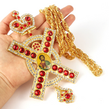 Royal Crown Monogram X Christ Icon Cross Pendant Necklace