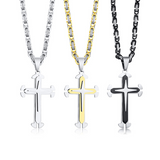 Stainless Steel Cross Byzantine Chain Pendant Necklace