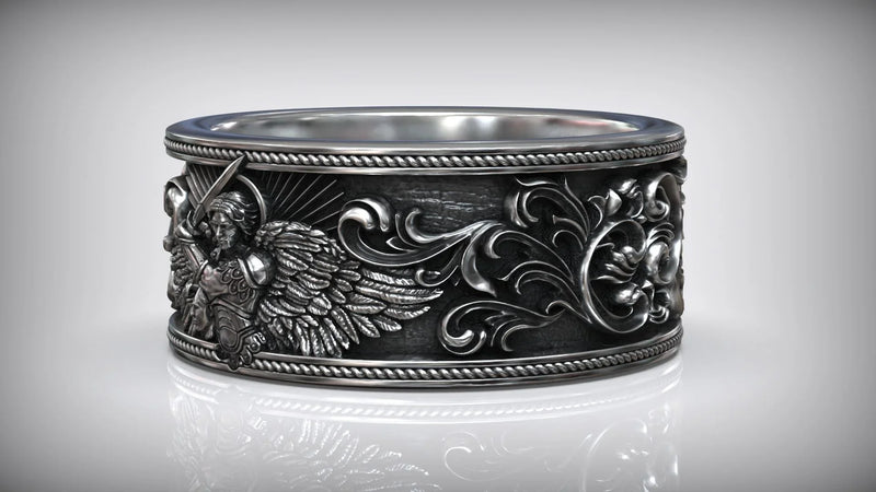S925K Silver Archangel Michael Ring | Sacred Protection and Baroque ...