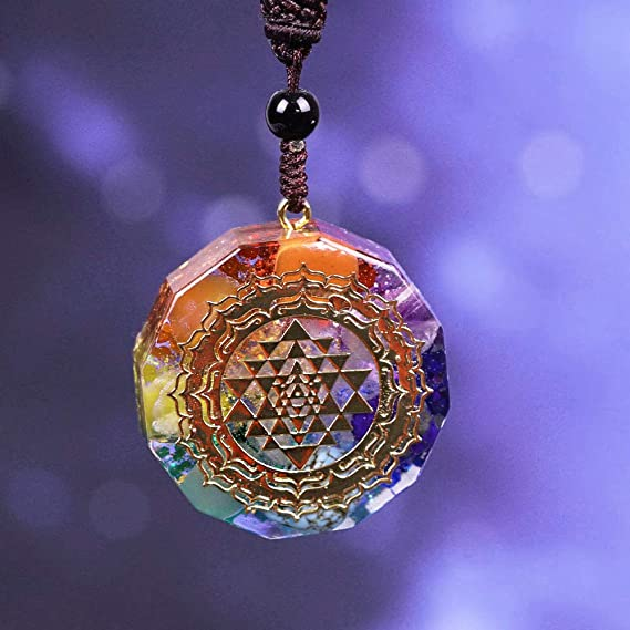 Orgonite Pendant Om Symbol Luminous Necklace Chakra Healing Energy Necklace Meditation Jewelry 1.38 inch