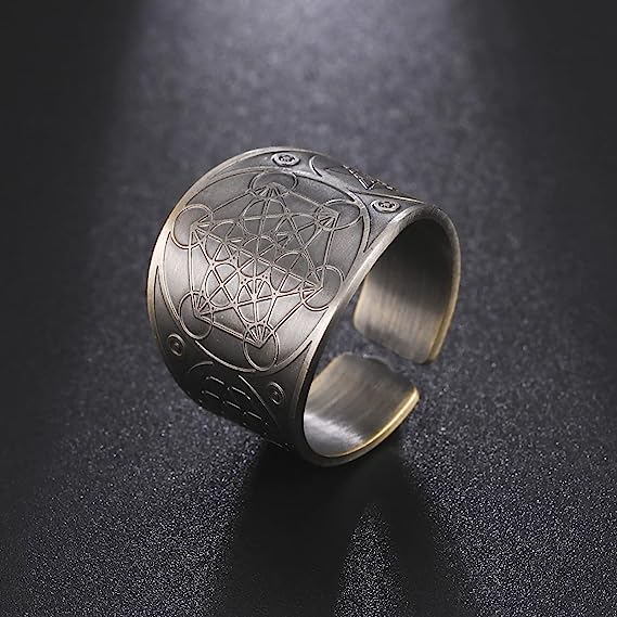 Amaxer Metatron’s Cube Ring for Men Stainless Steel Vintage Sacred Geometry Spiritual Protection Amulet Ring Statement Band for Men Women