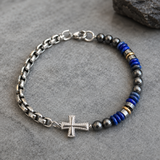 Cross Bracelet with Lapis Lazuli & Hematite — For Faith, Wisdom, and Steady Strength - craftsmanship detail