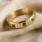 6mm Grooved Square Green CZ Rotatable Spinner Stainless Steel Ring