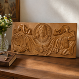 Trinity of Grace” Hand-Carved Jesus & Holy Spirit Wood Wall Art – 22.75