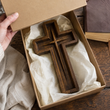 Hand-Carved Star of Bethlehem Wooden Cross – Christian Wall Decor & Faith Gift