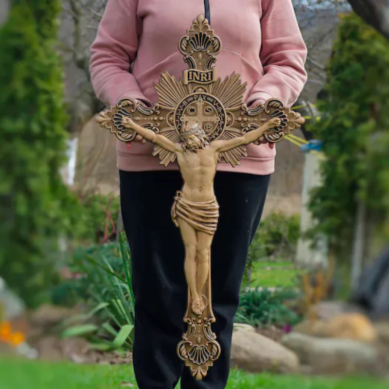 St. Benedict's Exorcism Cross Large Wooden Sculpture