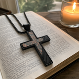 Industrial Brushed Cracked Copper Inlay Stainless Steel Cross Necklace